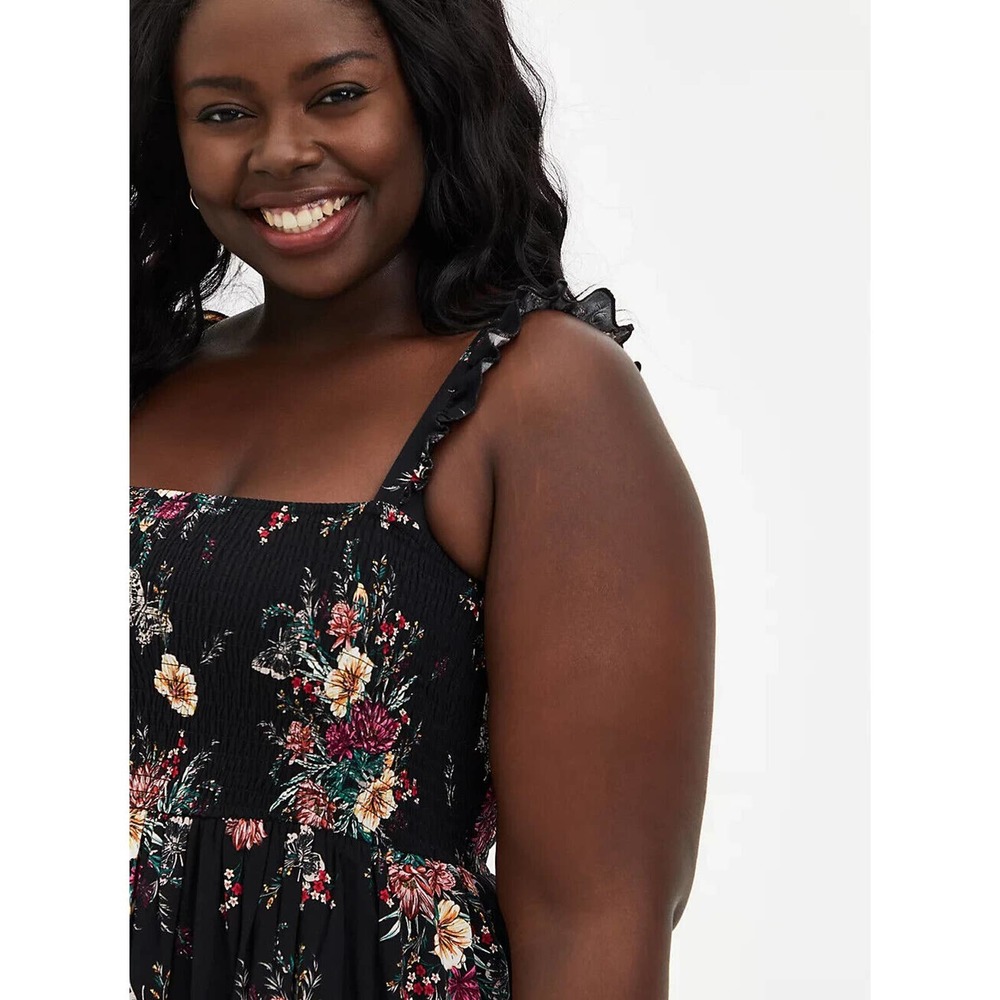 Torrid Floral Butterfly Midi Challis Smocked Tiered Dress Plus Size 4 4X H14068 - Picture 5 of 16